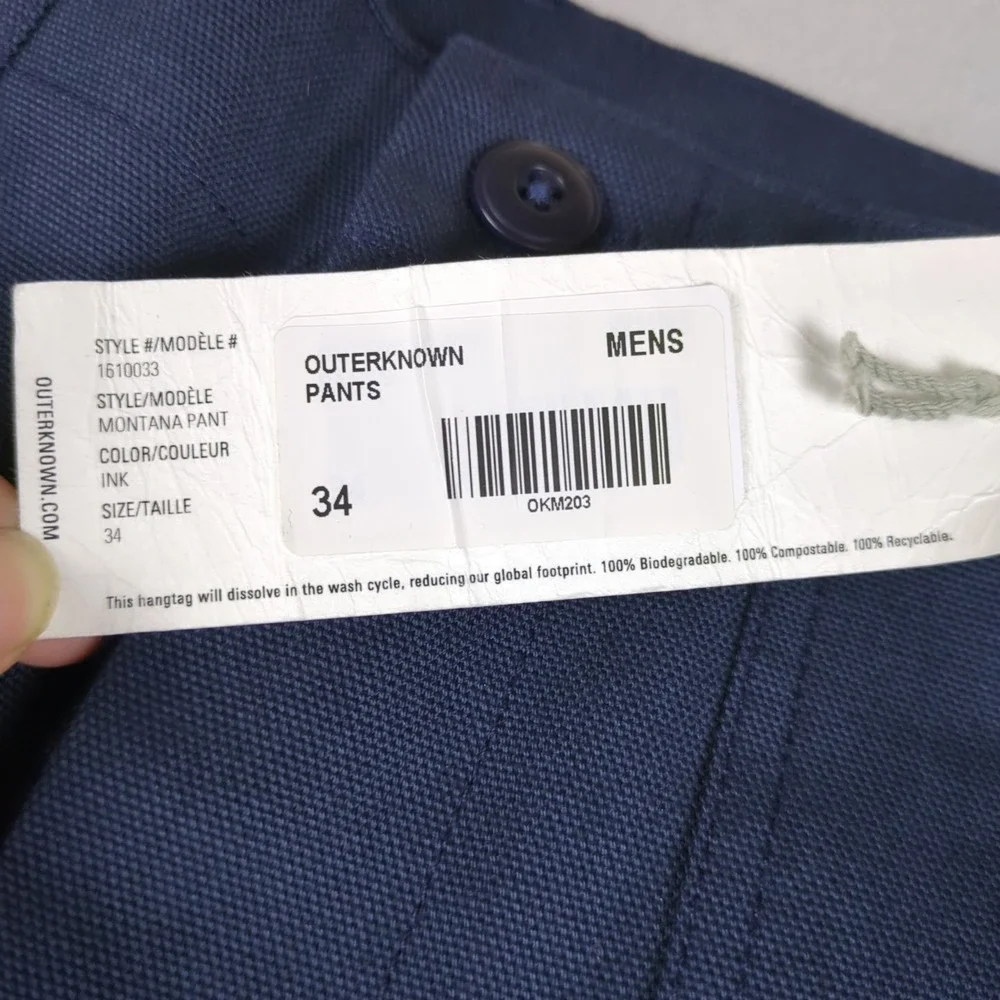 Outerknown Montana Pants Mens 34x29 Navy Blue Outdoor Utility Relaxed Fit NWT
